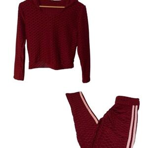 NWOT Rainbow, Burgundy Textured Hoodie & Stripe Jogger Set in a Women’s Size S.